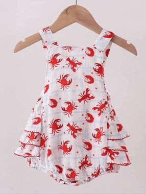 Red Crab Print Baby One-Piece Romper